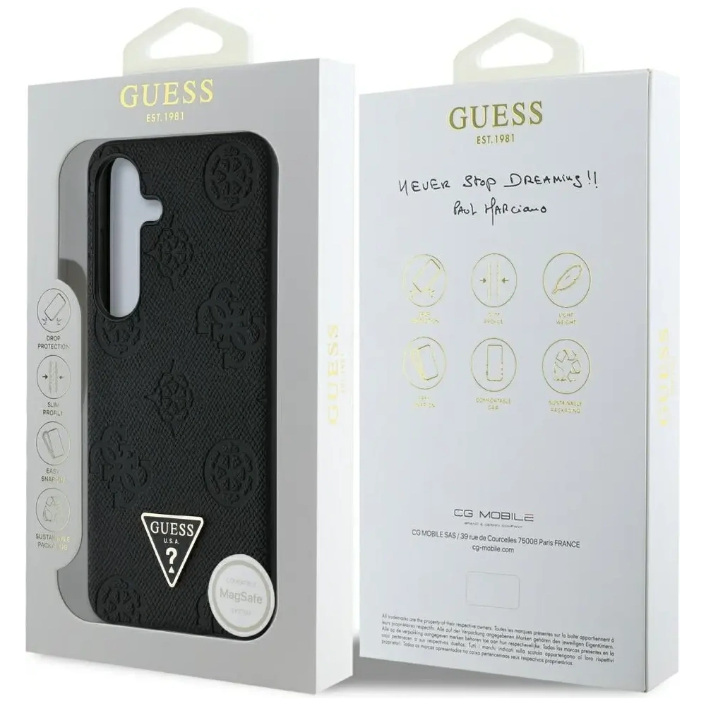 Wholesale Guess Grained Hot Stamp Peony Pattern Triangle Logo MagSafe do Samsung Galaxy S25 black - GUE4269 - {ean13} - Hurt