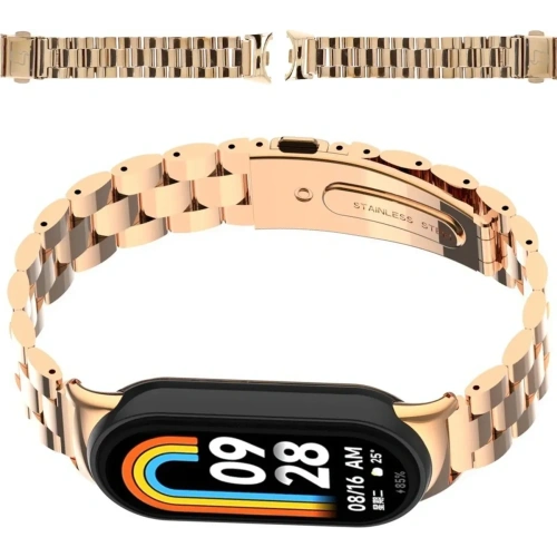 Pasek ze stali nierdzewnej Bizon Strap Watch Aura do Xiaomi Smart Band 9 / 9 NFC / 8 różowozłoty