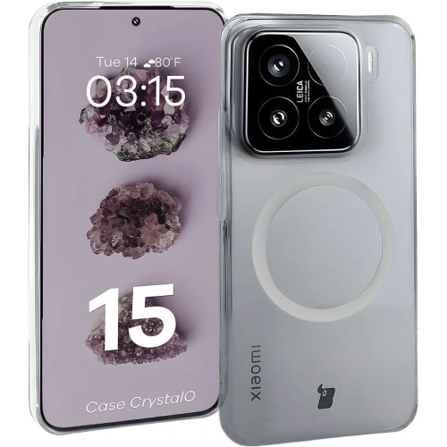 Etui z pierścieniem magnetycznym Bizon Case CrystalO do Xiaomi 15 przezroczyste