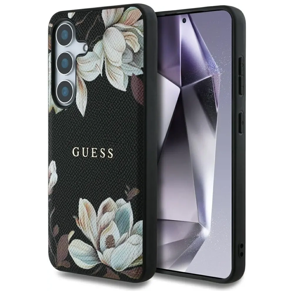 Wholesale Guess Grained Printed Flower Pattern MagSafe do Samsung Galaxy S25 black - GUE4270 - {ean13} - Hurt