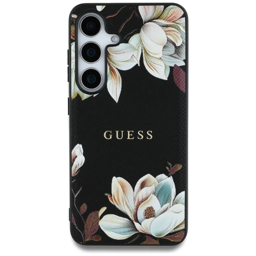 Wholesale Guess Grained Printed Flower Pattern MagSafe do Samsung Galaxy S25 black - GUE4270 - {ean13} - Hurt