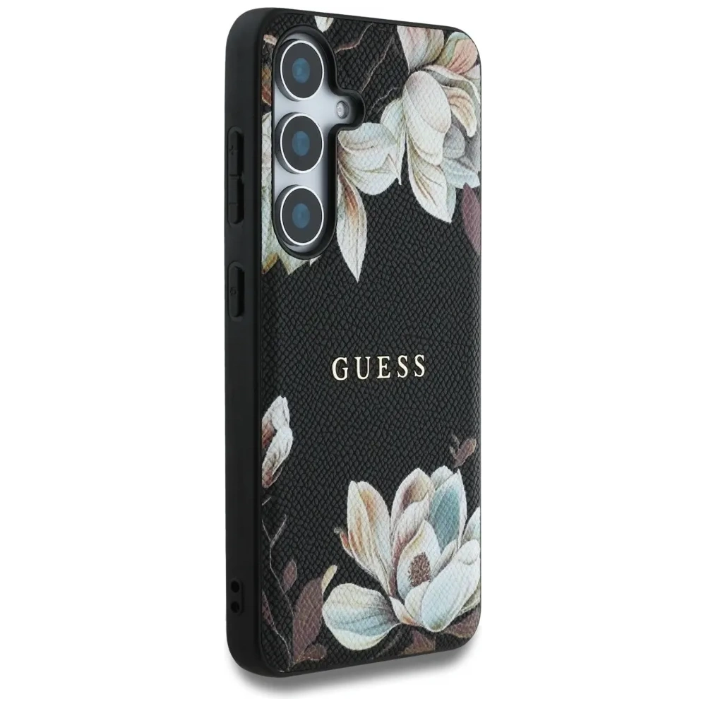 Wholesale Guess Grained Printed Flower Pattern MagSafe do Samsung Galaxy S25 black - GUE4270 - {ean13} - Hurt