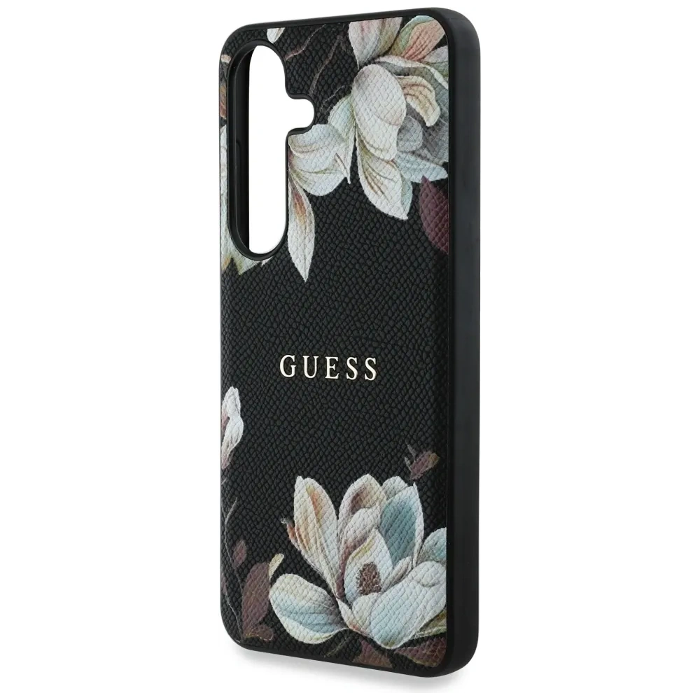 Wholesale Guess Grained Printed Flower Pattern MagSafe do Samsung Galaxy S25 black - GUE4270 - {ean13} - Hurt