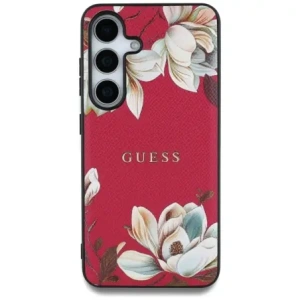 Etui Guess s potištěným květinovým vzorem MagSafe pro Samsung Galaxy S25 fuchsie