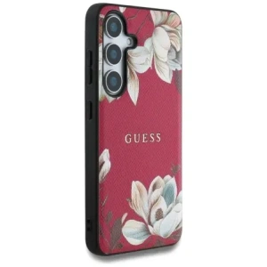 Etui Guess s potištěným květinovým vzorem MagSafe pro Samsung Galaxy S25 fuchsie