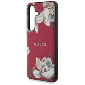 Etui Guess s potištěným květinovým vzorem MagSafe pro Samsung Galaxy S25 fuchsie