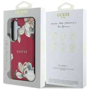 Etui Guess s potištěným květinovým vzorem MagSafe pro Samsung Galaxy S25 fuchsie