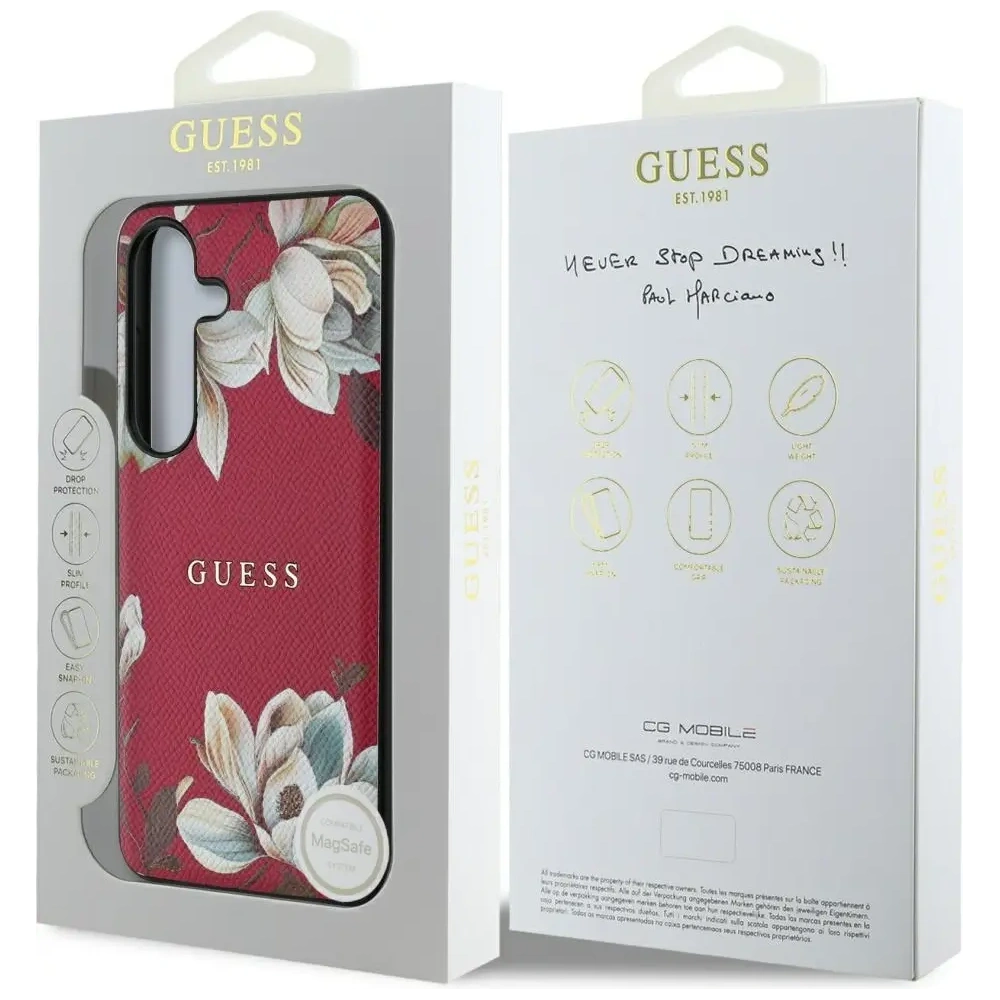 Hurtownia GSM - Guess Geprägtes Blumendesign MagSafe für Samsung Galaxy S25 fuchsia - GUE4271 - {ean13} - Hurt