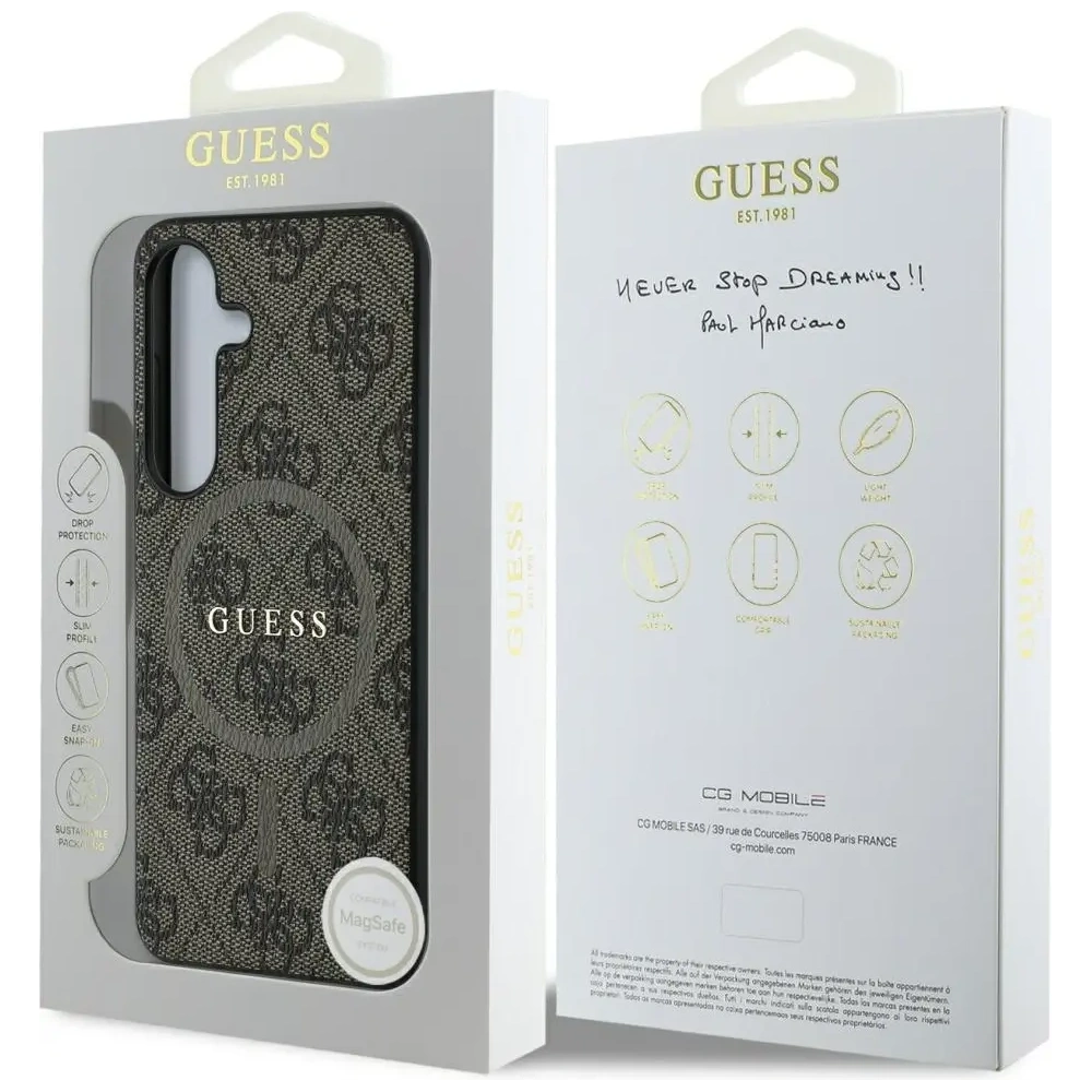 Hurtownia GSM - Guess Bőr 4G Színes Gyűrű Klasszikus Logó MagSafe Samsung Galaxy S25 barna - GUE4272 - {ean13} - Hurt