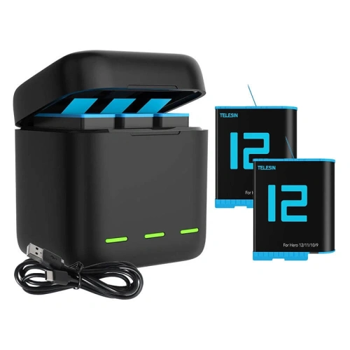 Ładowarka trójkanałowa Box TELESIN +2 akumulatory do GoPro Hero 12 / 11 / 10 / 9