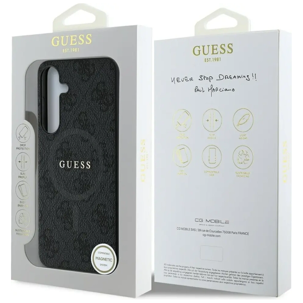 Hurtownia GSM - Etui Guess Leather 4G Colored Ring Classic Logo MagSafe pro Samsung Galaxy S25 černé - GUE4273 - {ean13} - Hurt