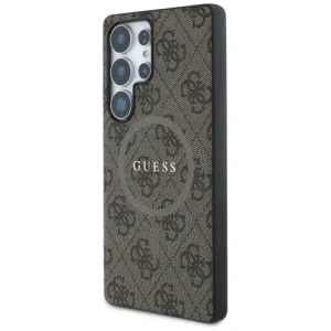 Guess Leder 4G farbiger Ring Klassisches Logo MagSafe für Samsung Galaxy S25 Ultra braun
