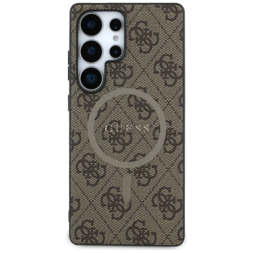 Etui Guess Leather 4G Colored Ring Classic Logo MagSafe do Samsung Galaxy S25 Ultra brązowy