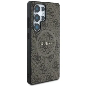 Guess Leder 4G farbiger Ring Klassisches Logo MagSafe für Samsung Galaxy S25 Ultra braun