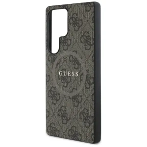 Guess Leder 4G farbiger Ring Klassisches Logo MagSafe für Samsung Galaxy S25 Ultra braun
