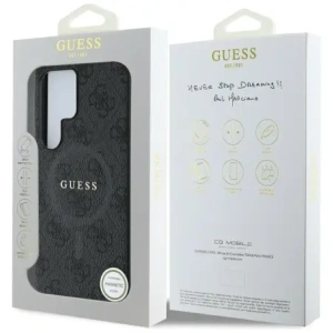 Etui Guess Leather 4G Colored Ring Classic Logo MagSafe pro Samsung Galaxy S25 Ultra černé