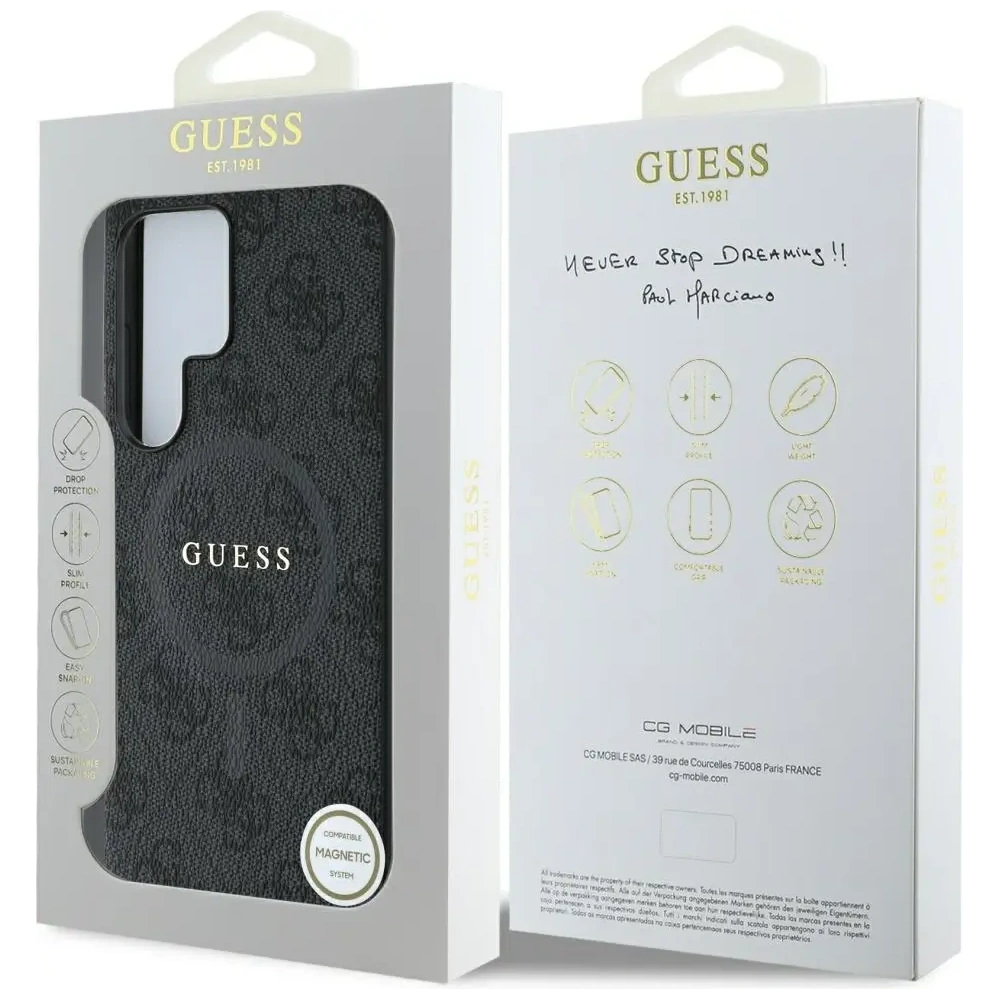 Hurtownia GSM - Guess Piele 4G Inel Colorat Logo Clasic MagSafe pentru Samsung Galaxy S25 Ultra negru - GUE4275 - {ean13} - Hurt