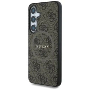 Guess Leder 4G Farbiger Ring Klassisches Logo MagSafe für Samsung Galaxy S25+ Plus braun