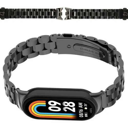 Pasek ze stali nierdzewnej Bizon Strap Watch Aura do Xiaomi Smart Band 9 / 9 NFC / 8 czarny