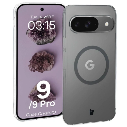 Etui z pierścieniem magnetycznym Bizon Case CrystalO do Google Pixel 9 / 9 Pro przezroczyste