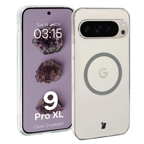 Etui z pierścieniem magnetycznym Bizon Case CrystalO do Google Pixel 9 Pro XL przezroczyste