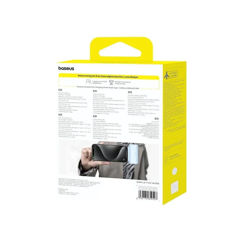 Hurtownia GSM - Powerbank Baseus Kompakt USB-C 5000mAh 20W (kék) - BSU8913 - {ean13} - Hurt
