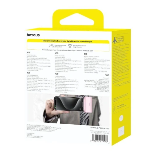 Powerbank Baseus Compact USB-C 5000mAh 20W (różowy)