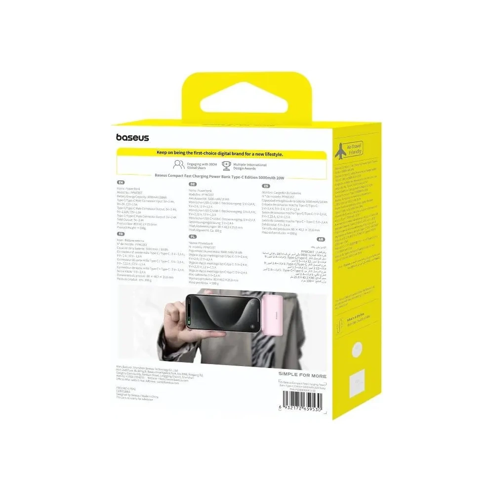 Hurtownia GSM - Baseus Kompakte USB-C 5000mAh 20W Powerbank (rosa) - BSU8914 - {ean13} - Hurt