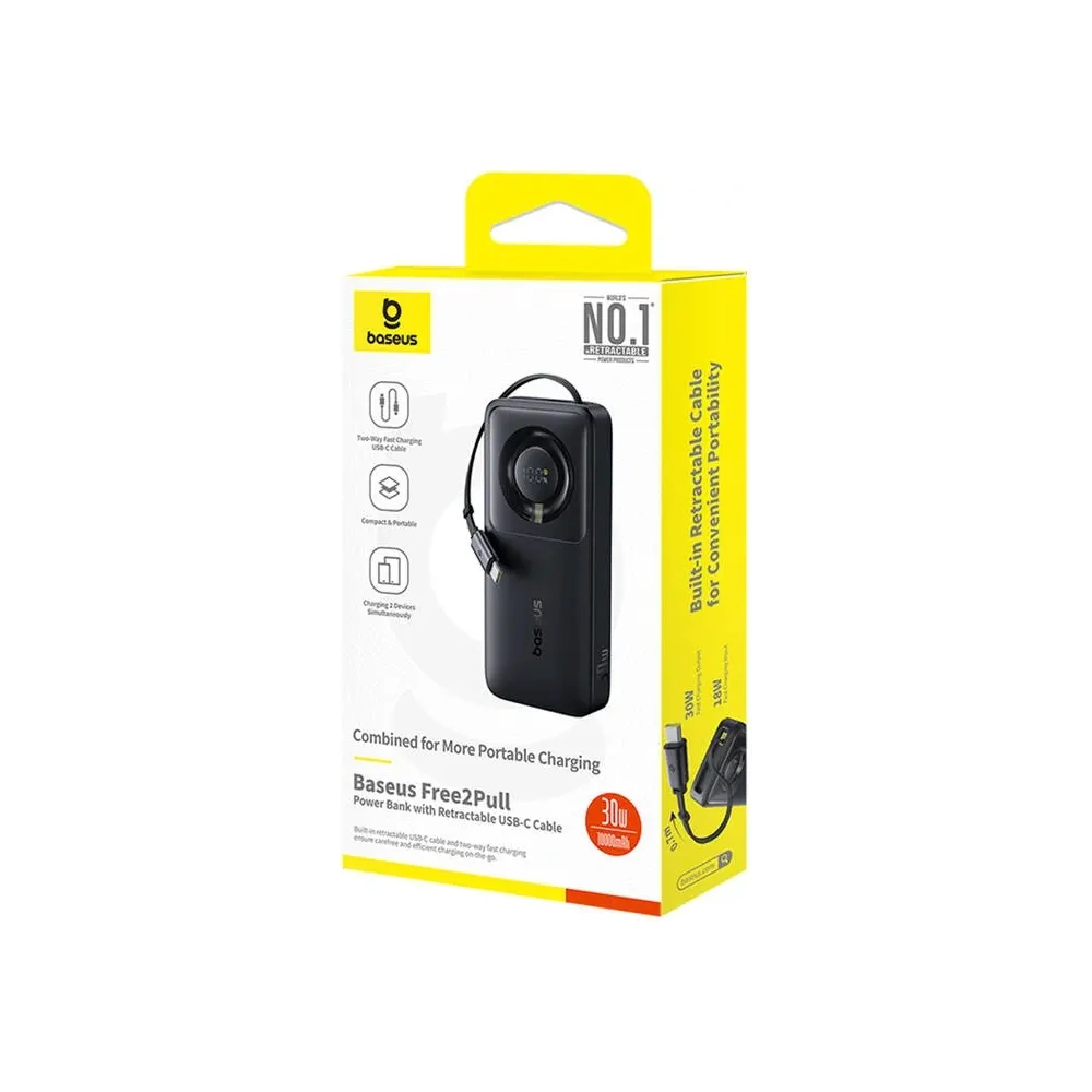 Hurtownia GSM - Baseus OS Free2Pull 10000mAh 30W powerbank + cablu USB-C încorporat (negru) - BSU8918 - {ean13} - Hurt