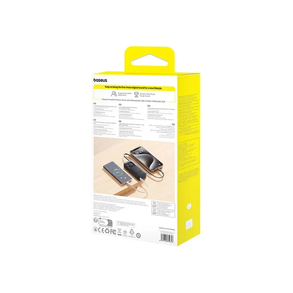 Hurtownia GSM - Baseus OS Free2Pull 10000mAh 30W powerbank + cablu USB-C încorporat (negru) - BSU8918 - {ean13} - Hurt