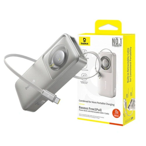 Powerbank Baseus OS Free2Pull 10000mAh 30W + wbudowany kabel USB-C (szary)