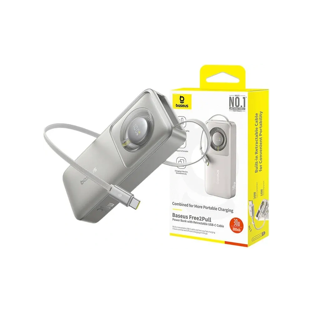 Hurtownia GSM - Baseus OS Free2Pull 10000mAh 30W Powerbank + integriertes USB-C-Kabel (grau) - BSU8919 - {ean13} - Hurt