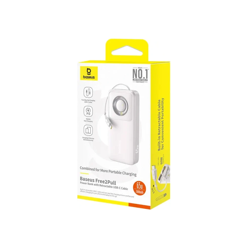 Hurtownia GSM - Baseus OS Free2Pull 20000mAh 65W powerbank + beépített USB-C kábel (szürke) - BSU8920 - {ean13} - Hurt