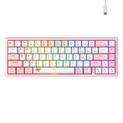 Klawiatura mechaniczna gamingowa HAVIT KB874L RGB (różowo-biała)