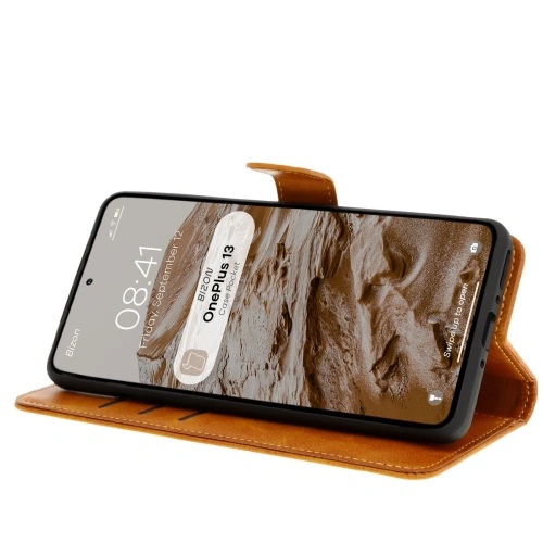 Etui z klapką Bizon Case Pocket do OnePlus 13 brązowe