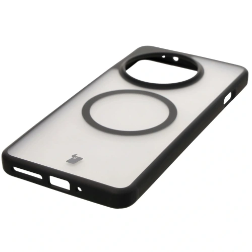 Etui z pierścieniem magnetycznym Bizon Case MatteO do OnePlus 13R półprzezroczyste z czarną ramką