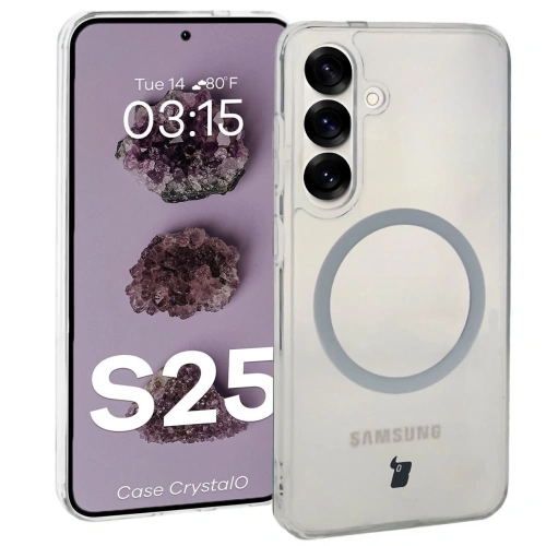 Etui z pierścieniem magnetycznym Bizon Case CrystalO do Samsung Galaxy S25 przezroczyste