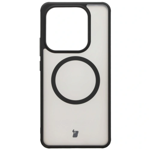 Etui z pierścieniem magnetycznym Bizon Case MatteO do Xiaomi Redmi Note 14 5G półprzezroczyste z czarną ramką