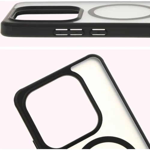 Etui z pierścieniem magnetycznym Bizon Case MatteO do Xiaomi Redmi Note 14 5G półprzezroczyste z czarną ramką