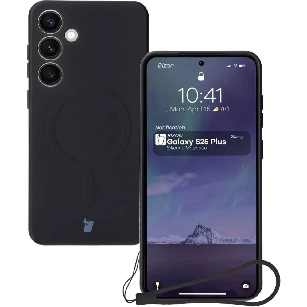 Hurtownia GSM - Silikonové pouzdro s magnetickým kroužkem Bizon Case Silicone Magnetic pro Samsung Galaxy S25+ Plus / S24+ Plus černé - BIZ8240 - {ean13} - Hurt