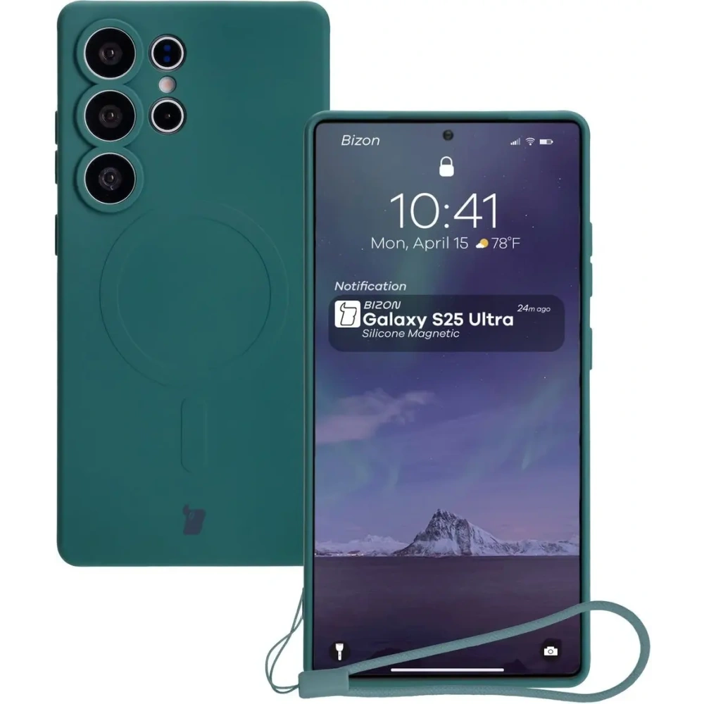 Hurtownia GSM - Silikonowe etui z pierścieniem magnetycznym Bizon Case Silicone Magnetic do Samsung Galaxy S25 Ultra ciemnozielone - BIZ8243 - {ean13} - Hurt