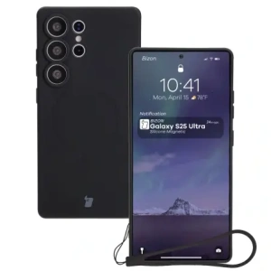 Silikonowe etui z pierścieniem magnetycznym Bizon Case Silicone Magnetic do Samsung Galaxy S25 Ultra czarne