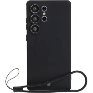 Silikonowe etui z pierścieniem magnetycznym Bizon Case Silicone Magnetic do Samsung Galaxy S25 Ultra czarne