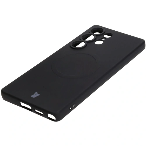 Silikonowe etui z pierścieniem magnetycznym Bizon Case Silicone Magnetic do Samsung Galaxy S25 Ultra czarne