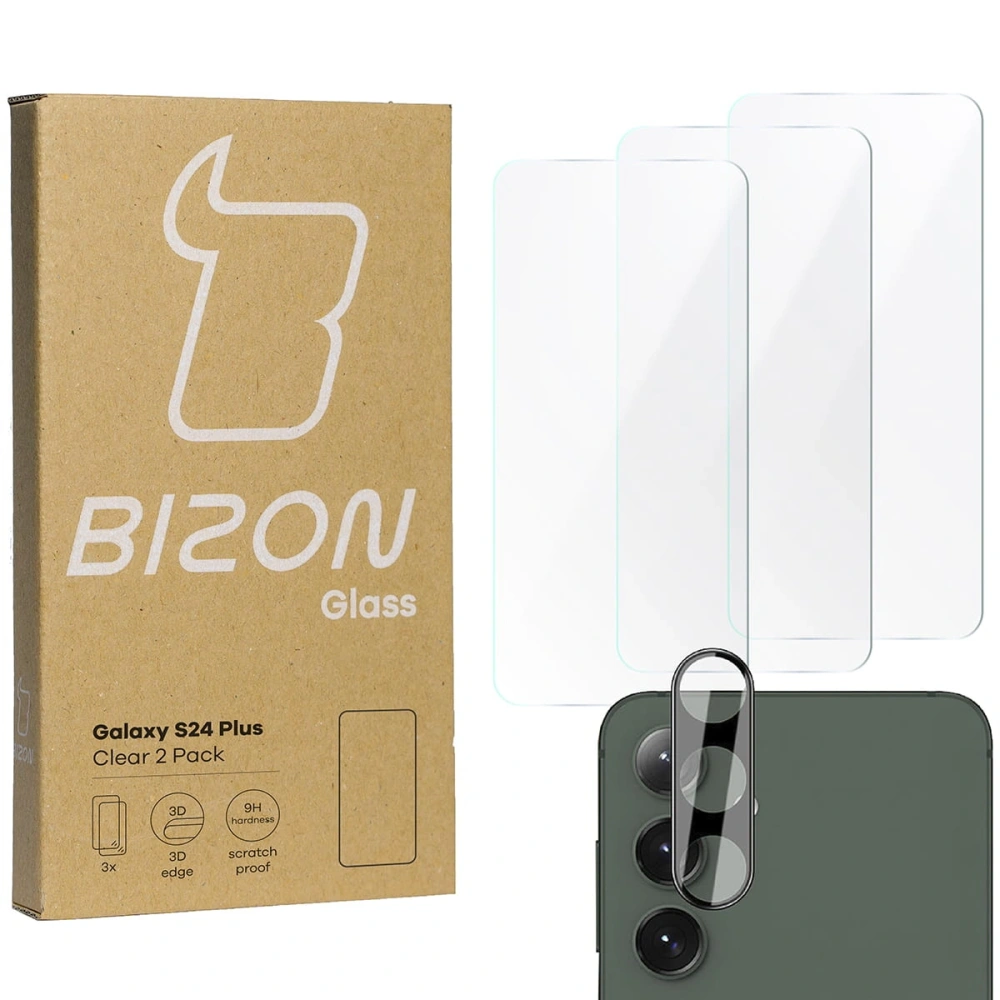 Wholesale BIZON Clear 2 Pack 3x tempered glass + 1x lens protection Samsung Galaxy S24+ Plus - BIZ8254 - {ean13} - Hurt