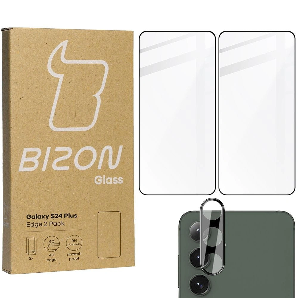 Hurtownia GSM - BIZON Edge 2 Pack 2x gehärtetes Glas + 1x Linsen Schutz Samsung Galaxy S24+ Plus - BIZ8255 - {ean13} - Hurt