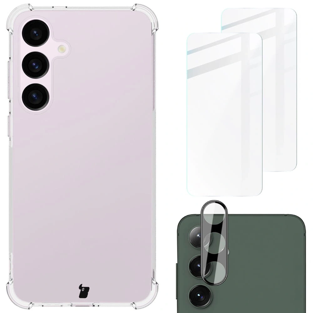 Hurtownia GSM - Bizon Case Clear Pack Hülle + 2x gehärtetes Glas + Linsenschutz Samsung Galaxy S24+ Plus klar - BIZ8256 - {ean13} - Hurt