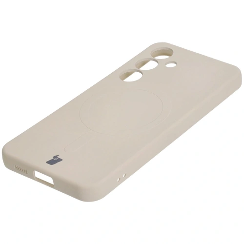 Silikonowe etui z pierścieniem magnetycznym Bizon Case Silicone Magnetic do Samsung Galaxy S25+ Plus / S24+ Plus beżowe