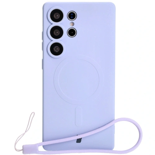 Silikonowe etui z pierścieniem magnetycznym Bizon Case Silicone Magnetic do Samsung Galaxy S25 Ultra jasnofioletowe