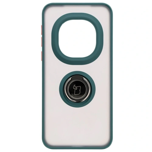 Etui z uchwytem na palec Bizon Case Hybrid Ring do Honor Magic7 Pro przydymione z ciemnozieloną ramką